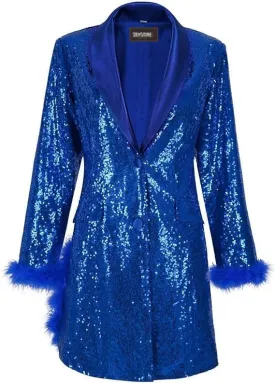 Women's Lapel Collar Sequin Long Blazers for Party, Wedding Long Sequin Blazer, Club Sequin blzer Coat Long Multicolor