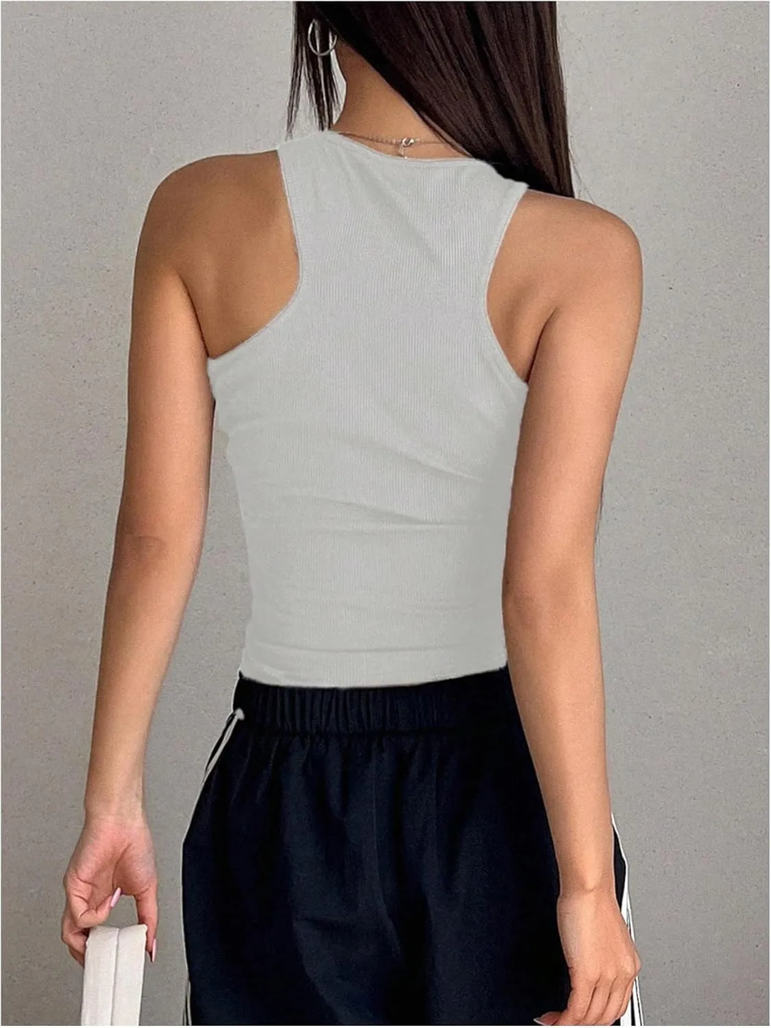Women's Sleeveless Tank Top Halter Top Ribbed Knit Slim Fit Crop Tops Yoga Workout Shirts
