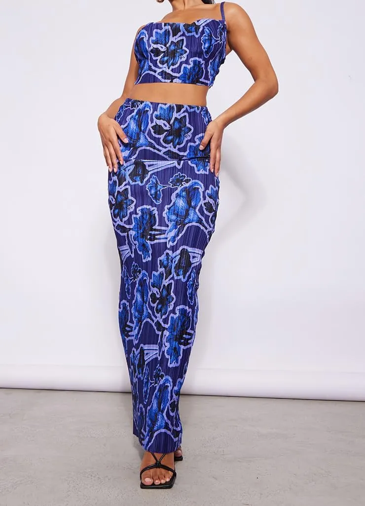 Women's Summer 2 Piece Beach Outfit Casual Sleeveless Pleated Cropped Tank Top High Waisted Maxi Skirt Set