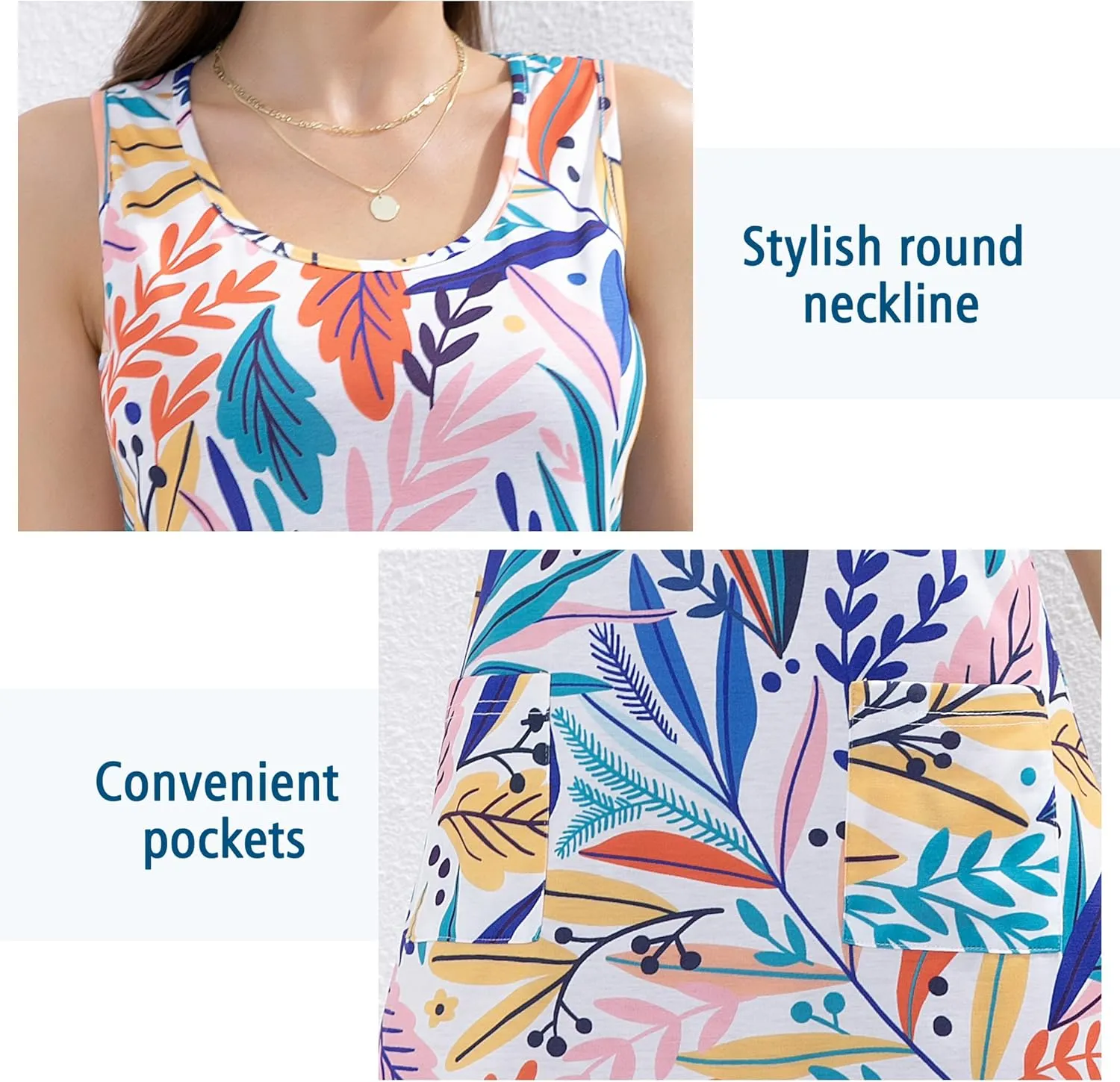 Women's Summer Dresses 2025 Casual Sleeveless Boho Beach Dress Scoop Neck T-Shirt Floral Sundress with Pocket