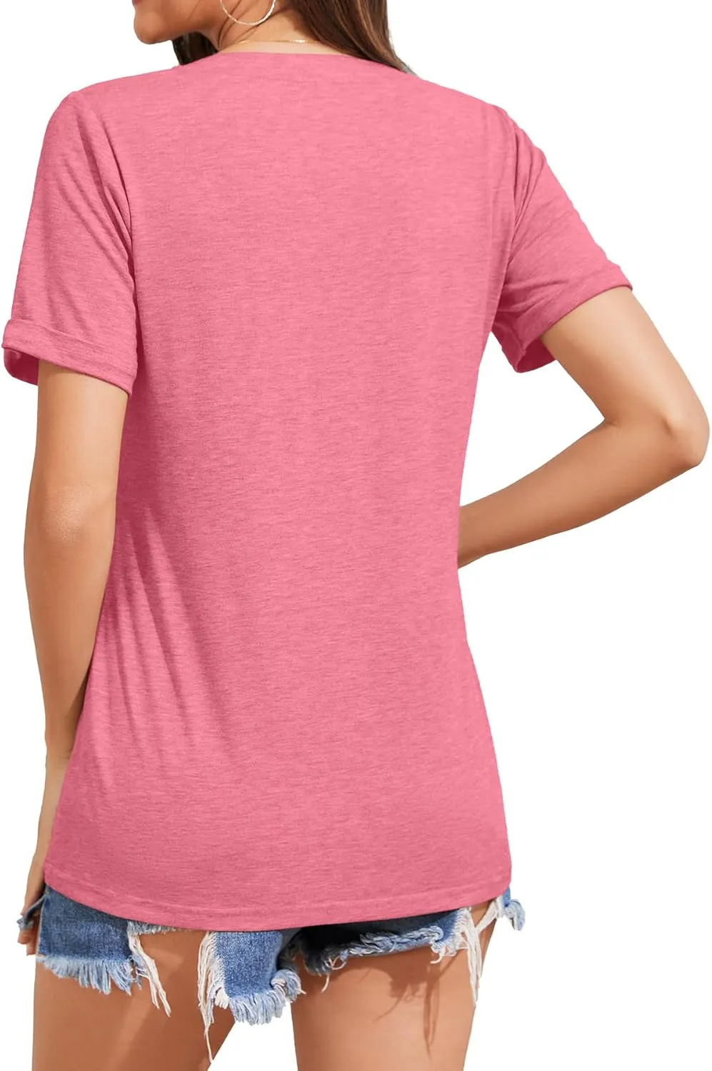 Womens Summer Shirts Short Sleeve Button Down V Neck Business Casual Tunic Tops Ladies Blouses Basic Tees