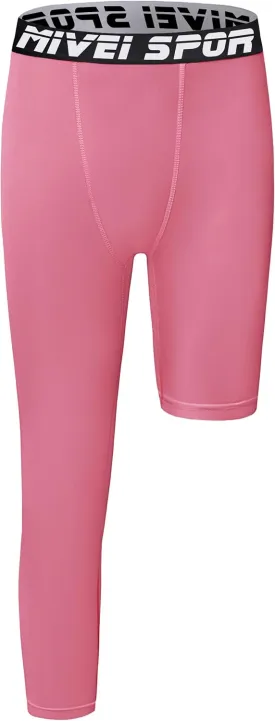 Youth Boys One Leg Compression Pants - 3/4 Kids Basketball Tights Girls Football Soccer Leggings Sports Base Layer