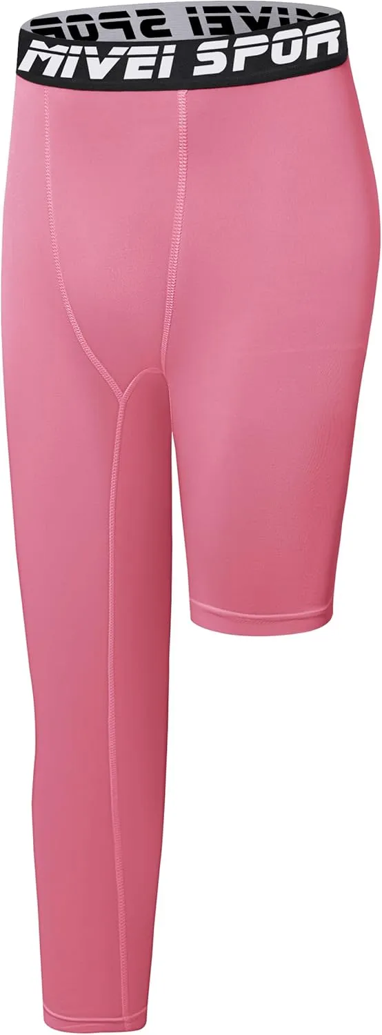 Youth Boys One Leg Compression Pants - 3/4 Kids Basketball Tights Girls Football Soccer Leggings Sports Base Layer