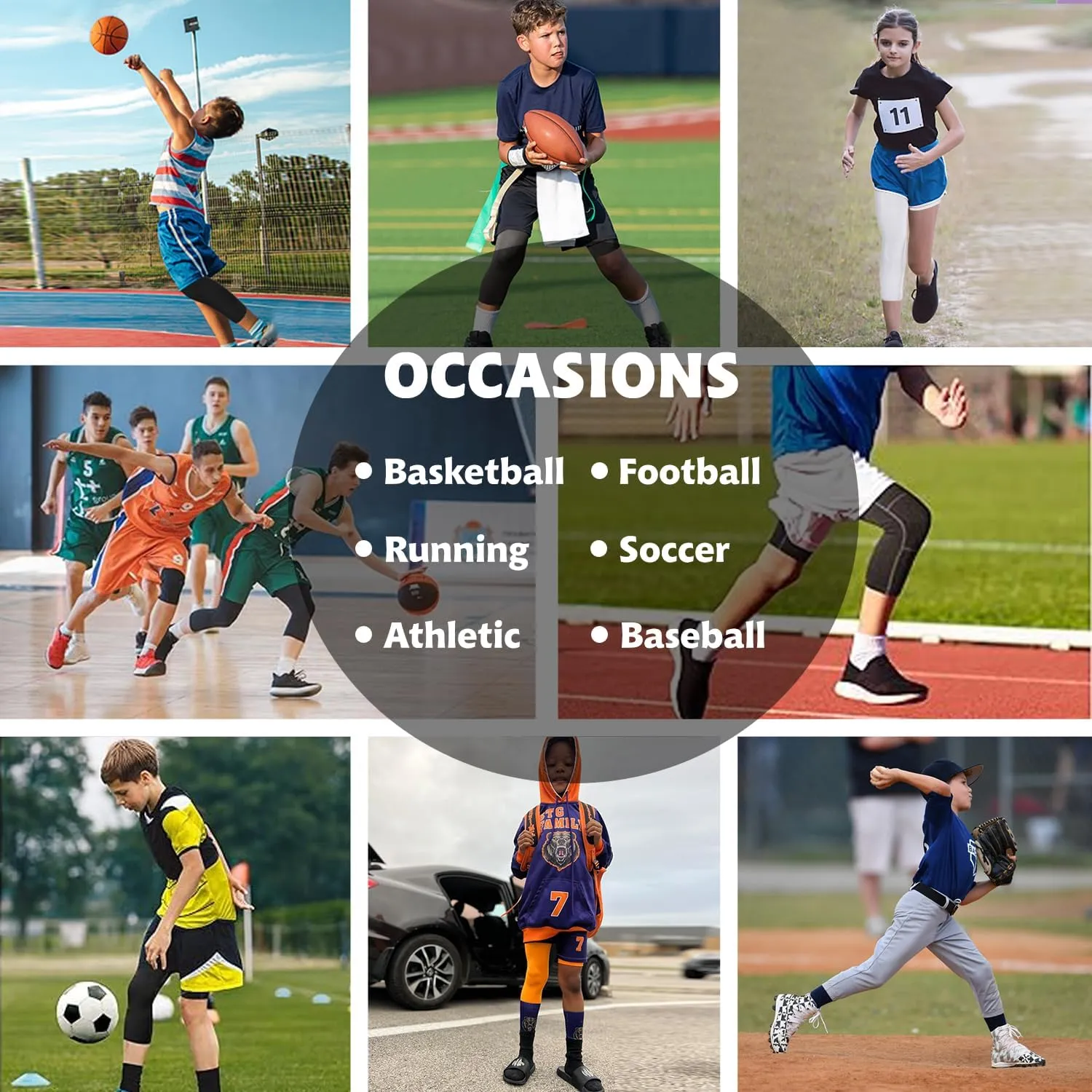 Youth Boys One Leg Compression Pants - 3/4 Kids Basketball Tights Girls Football Soccer Leggings Sports Base Layer